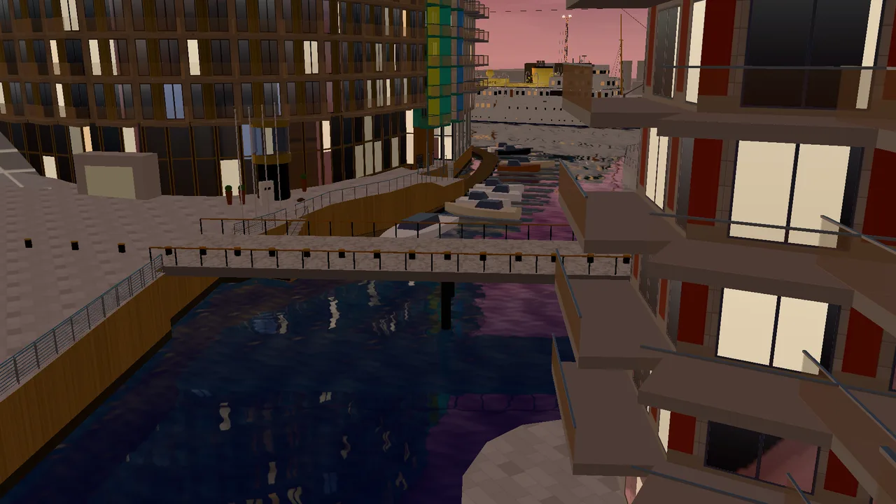 The footbridge over the canal by The Thief in evening light.