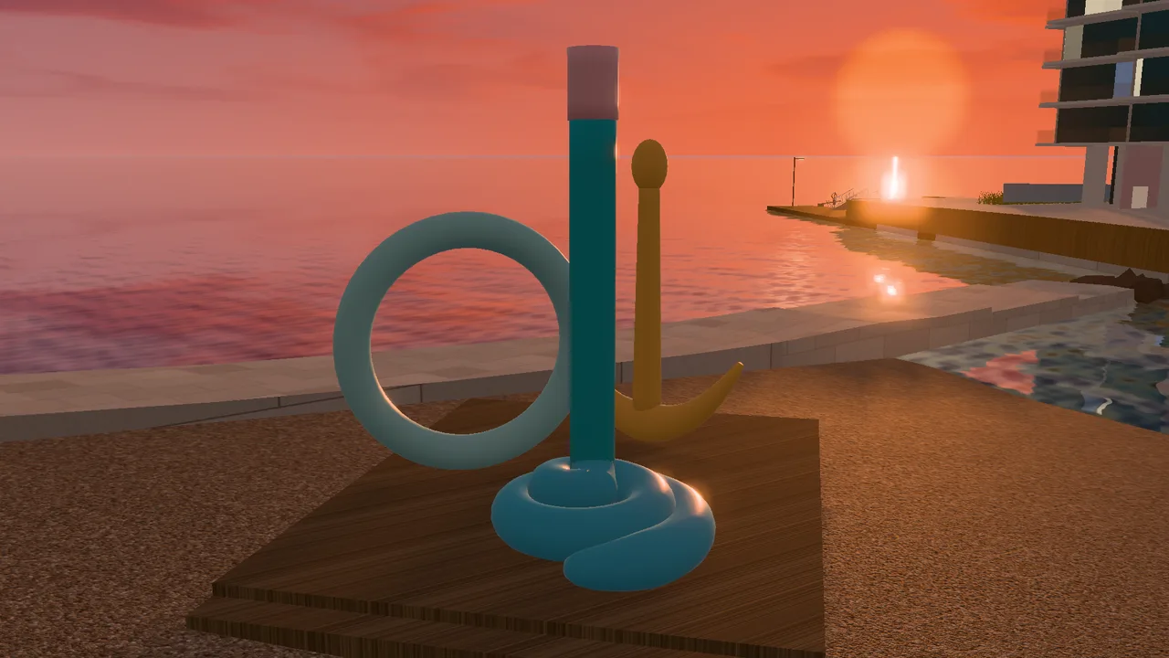 Spalt by Franz West in evening light, with the sunset over the fjord.