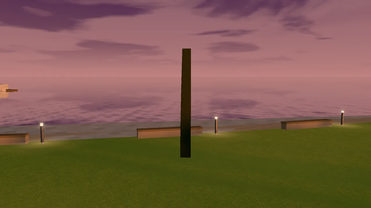Untitled (Totem) by Ellsworth Kelly as a silhouette against the evening sky over the fjord.